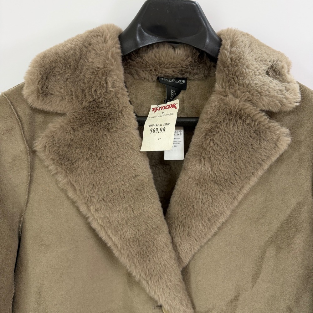 Rachel Zoe Womens Taupe Faux Suede & Fur Trim Coat Jacket Small NWT Soft Luxury - Picture 6 of 10
